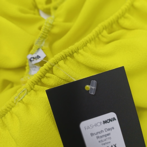 Fashion Nova Brunch Days Romper | Size 1X | NWT | Yellow | Off-Shoulder - Picture 8 of 10